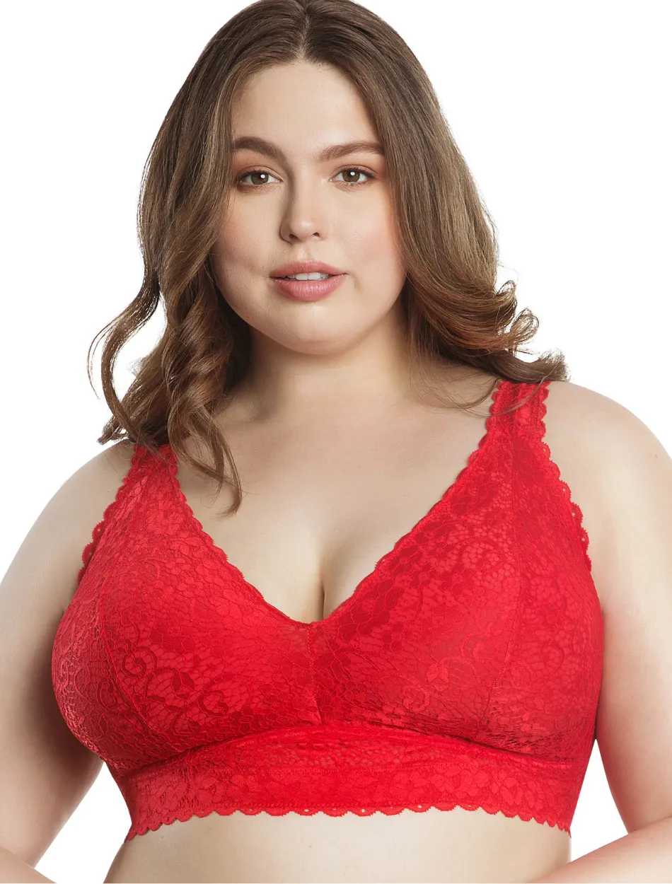 Parfait Adriana Bra Wirefree Bralette, Red | Racing Red Parfait Non-Wired Bralette | Red Lace Bralette | Red Lounge Bra