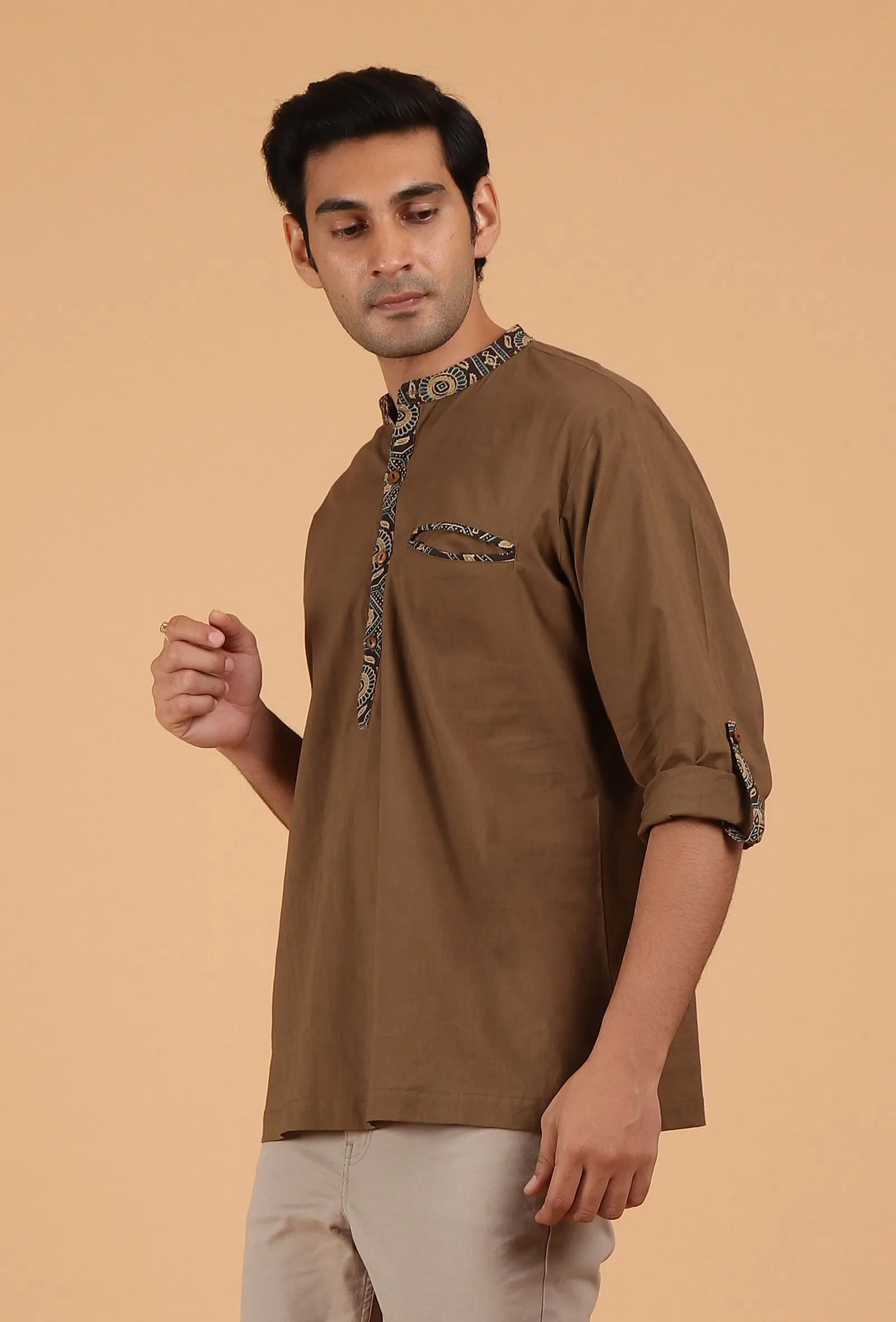 Peanut Brown Ajrakh Handcrafted Cotton Shirt