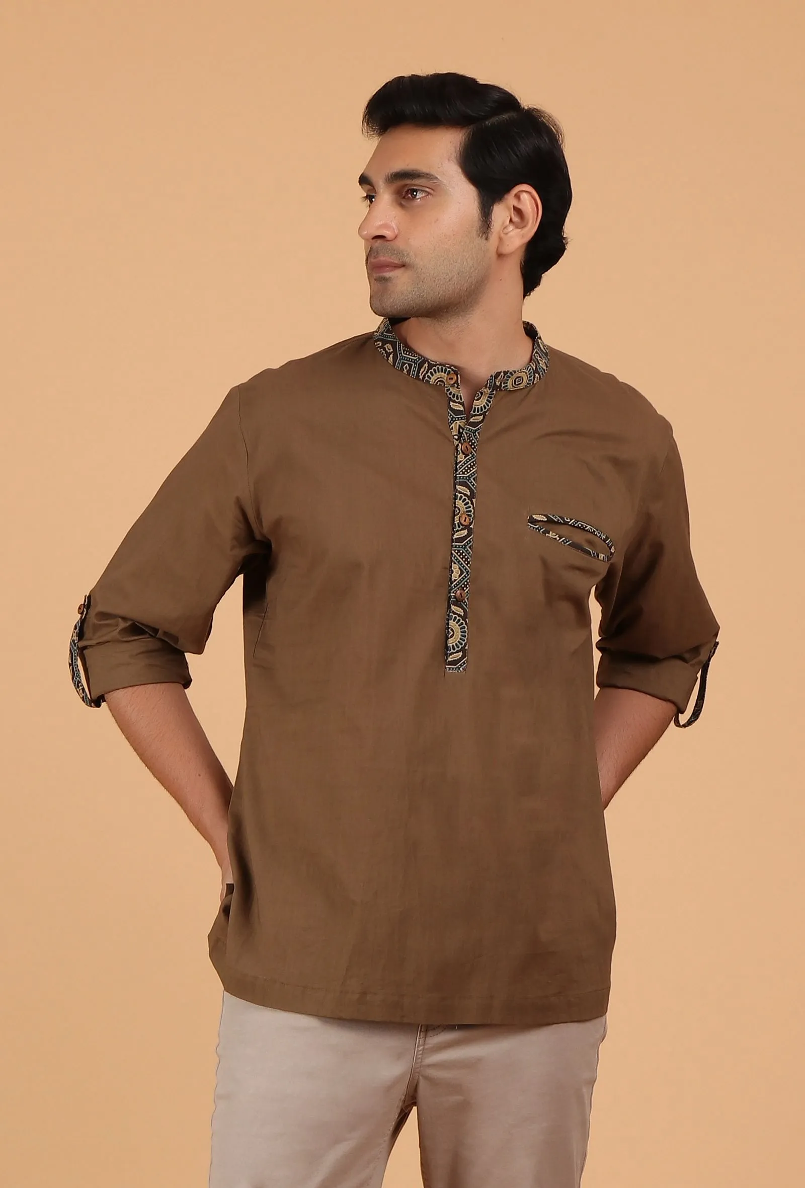 Peanut Brown Ajrakh Handcrafted Cotton Shirt