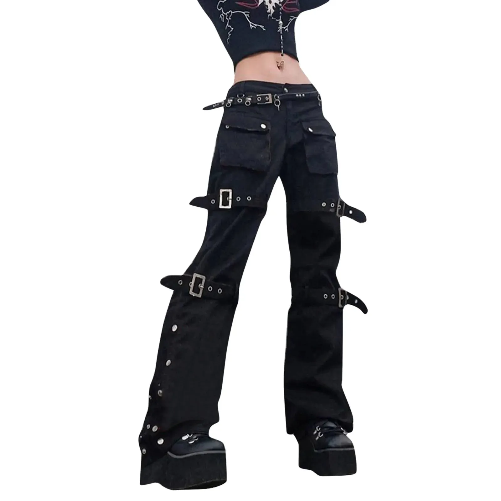 Rivet Fashion Cool High Black Punk Street Gothic Pants