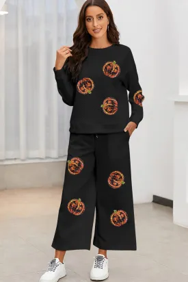 Sequin Patch Pumpkin Top and Pants Set