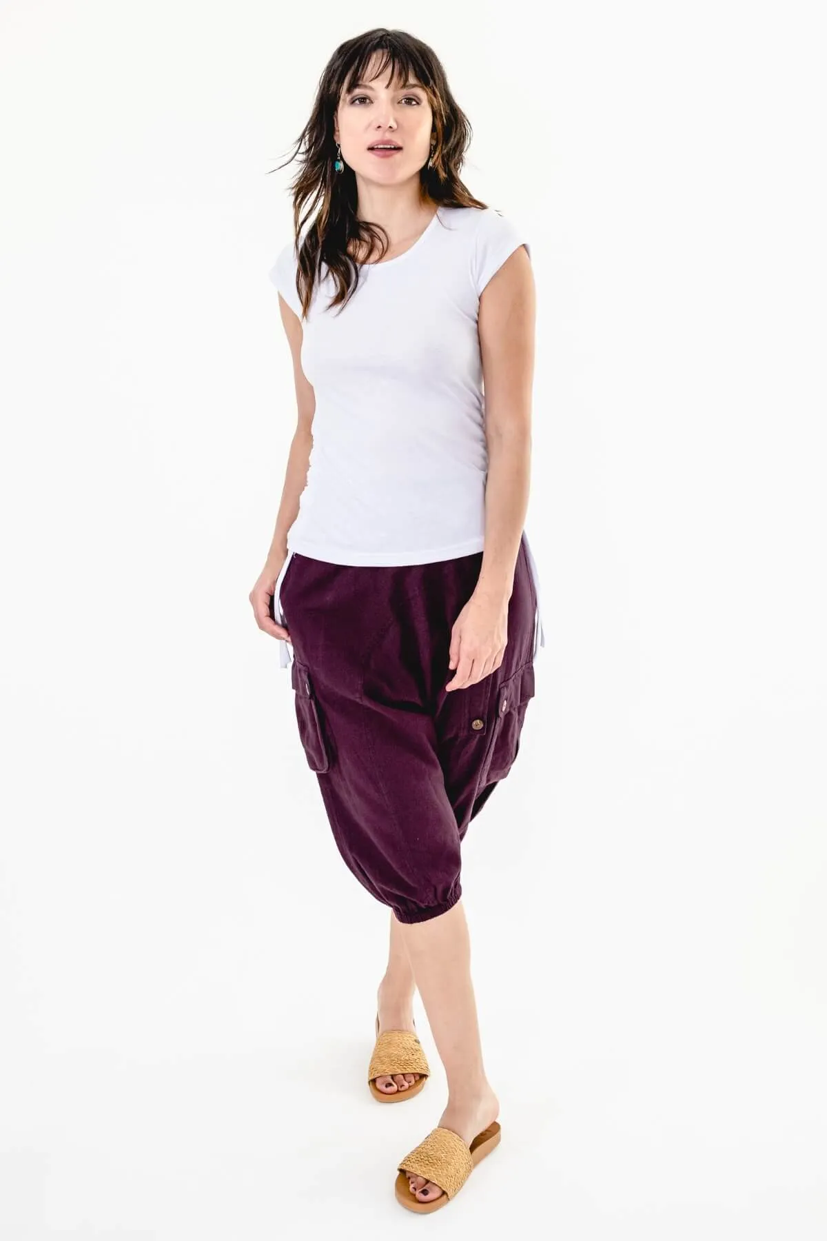 Short Drop Crotch Pants - Wine