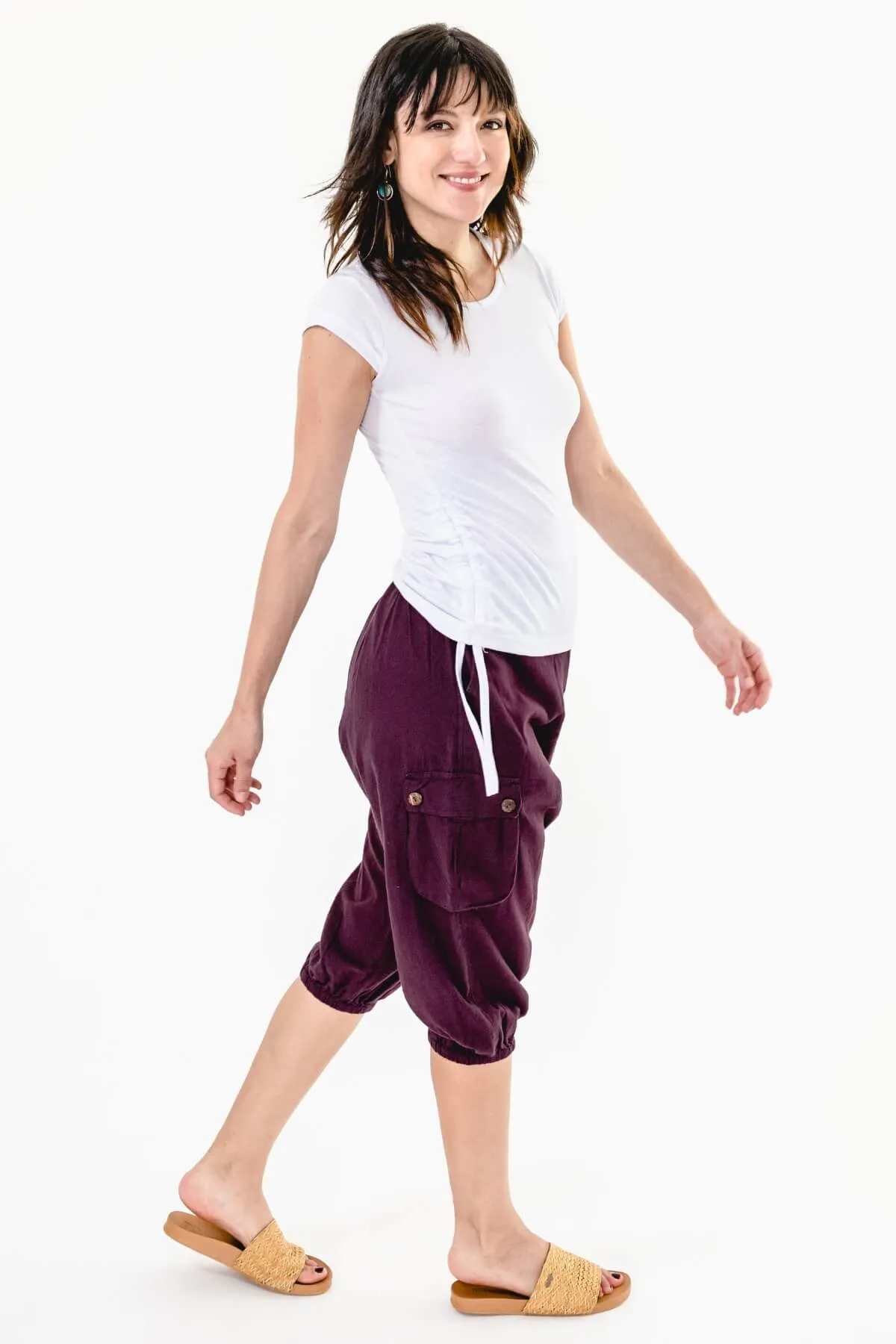 Short Drop Crotch Pants - Wine