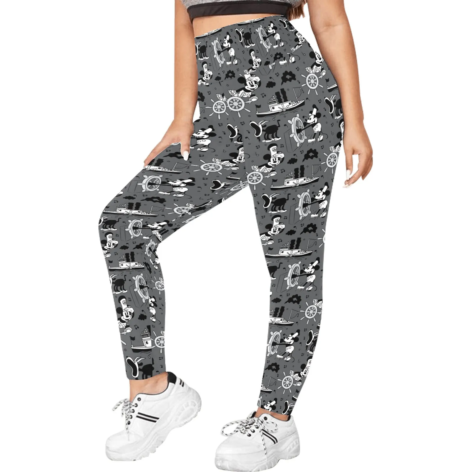 Steamboat Mickey Women's Plus Size Athletic Leggings