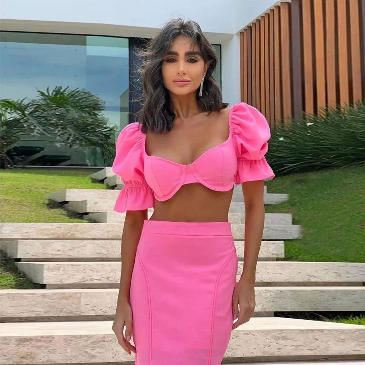 Summer Bubble Two Piece Set in Pink