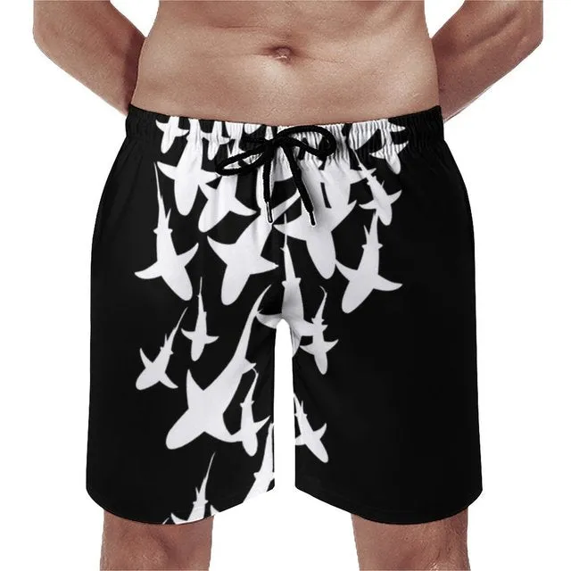 Swimwear Shorts Men: Funny Shark Print: Black/White