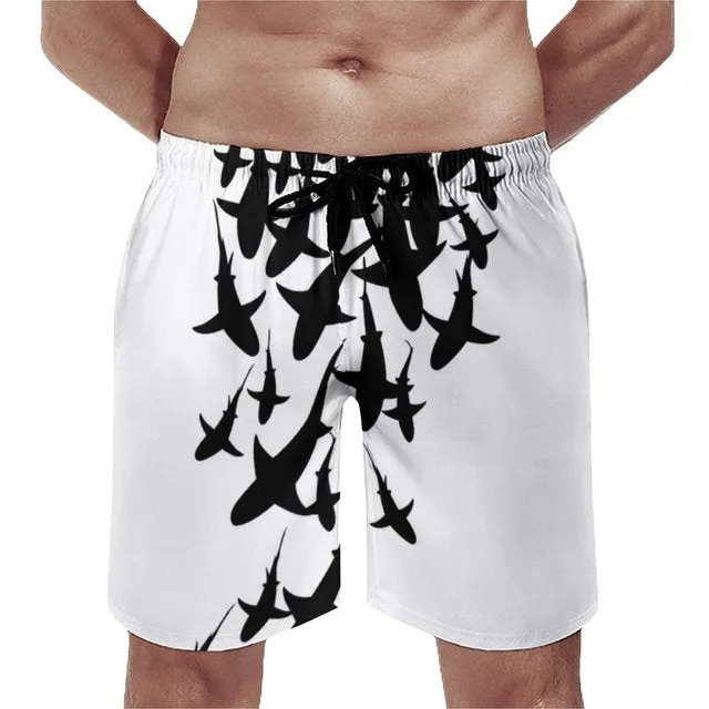 Swimwear Shorts Men: Funny Shark Print: Black/White