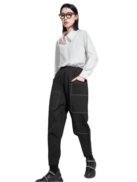 TEEK - Black Pocket Top Stitched Womens Harem Pants