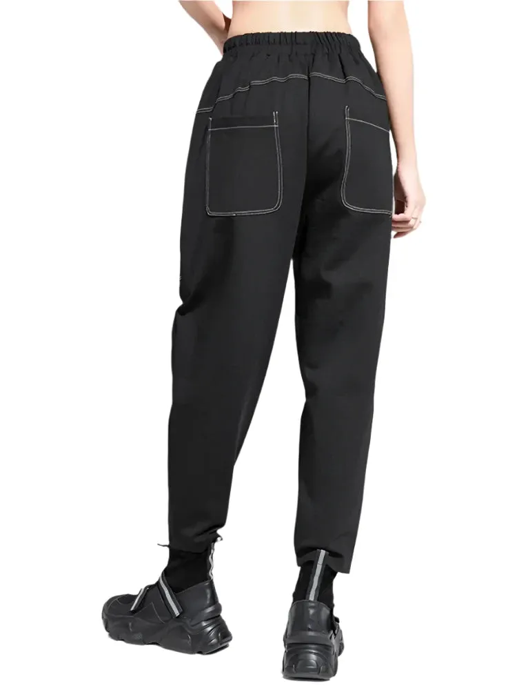 TEEK - Black Pocket Top Stitched Womens Harem Pants