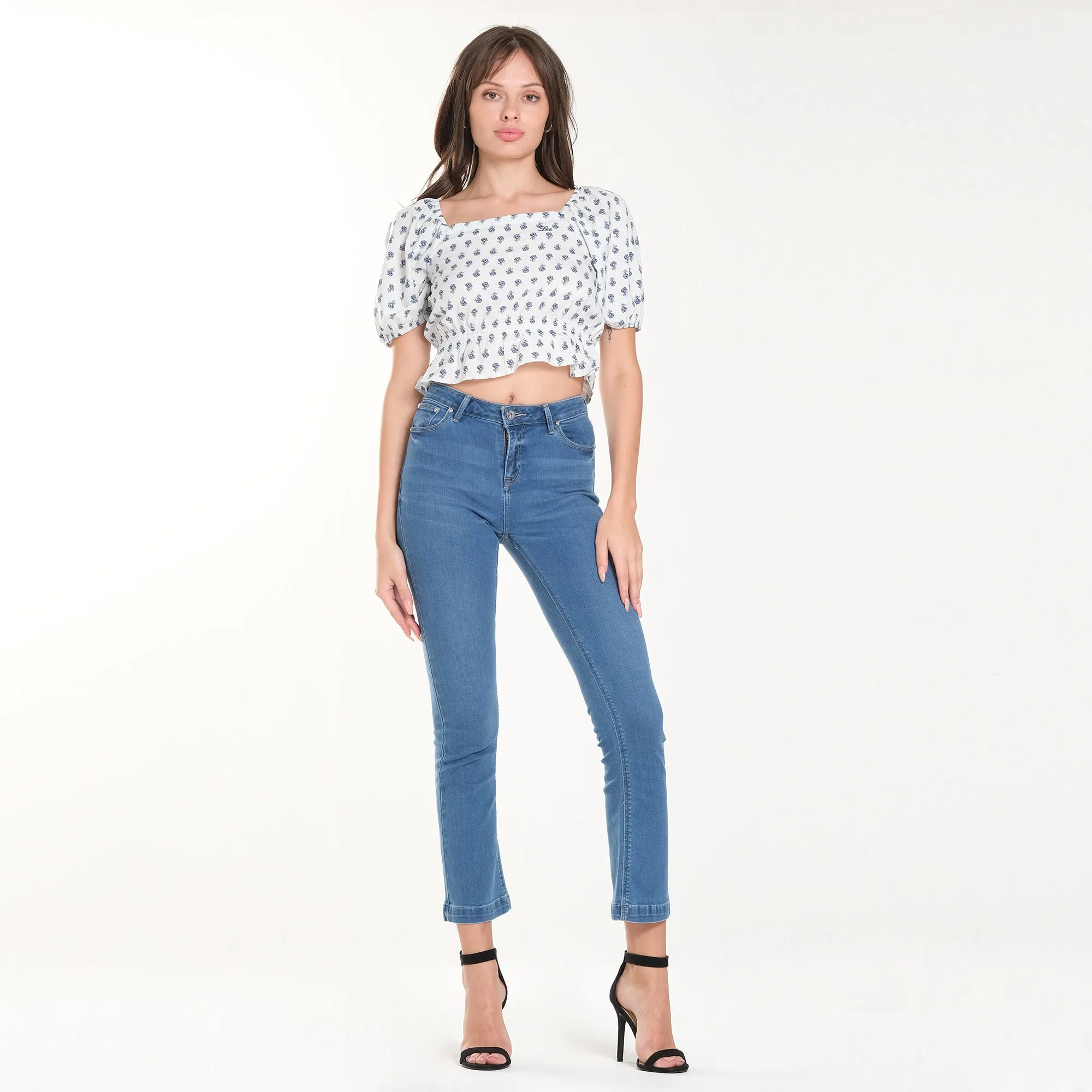 WOMENS PUFF SLEEVES CROPPED BLOUSE