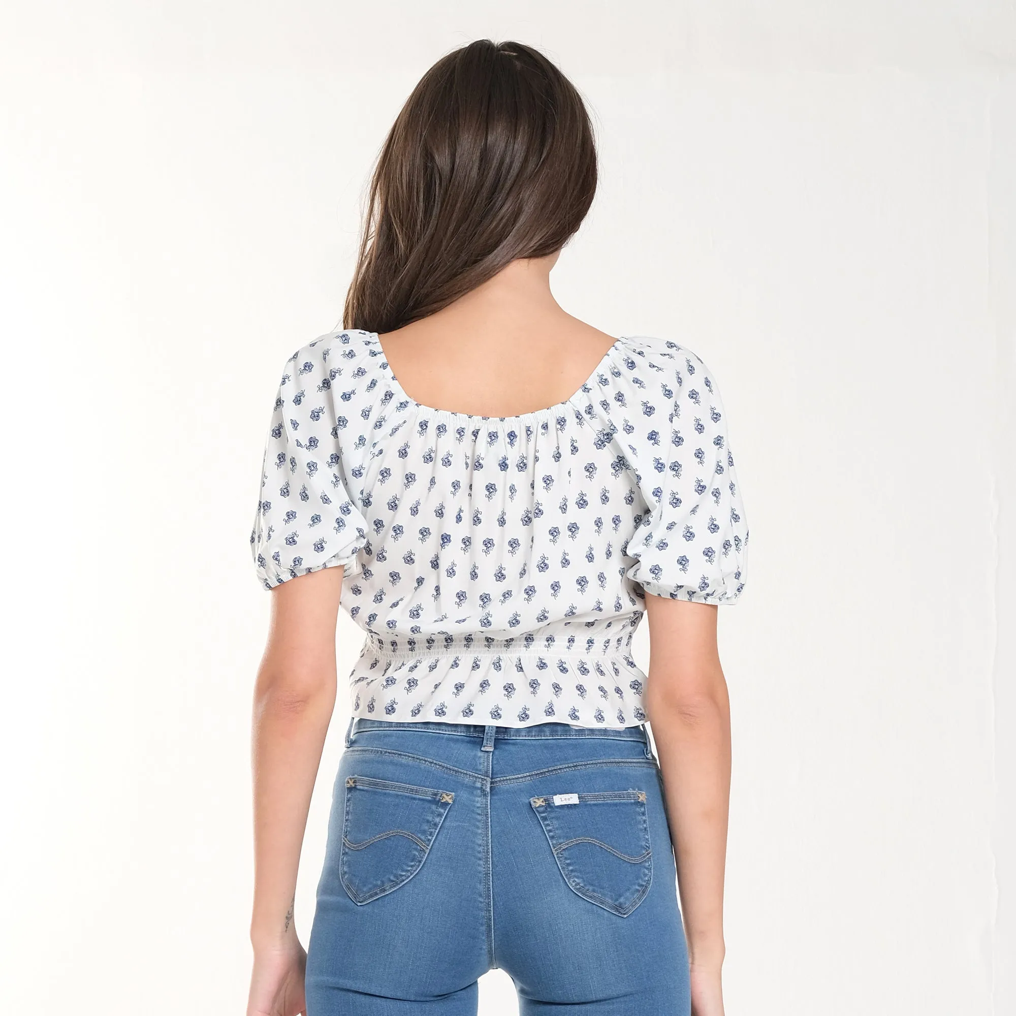 WOMENS PUFF SLEEVES CROPPED BLOUSE