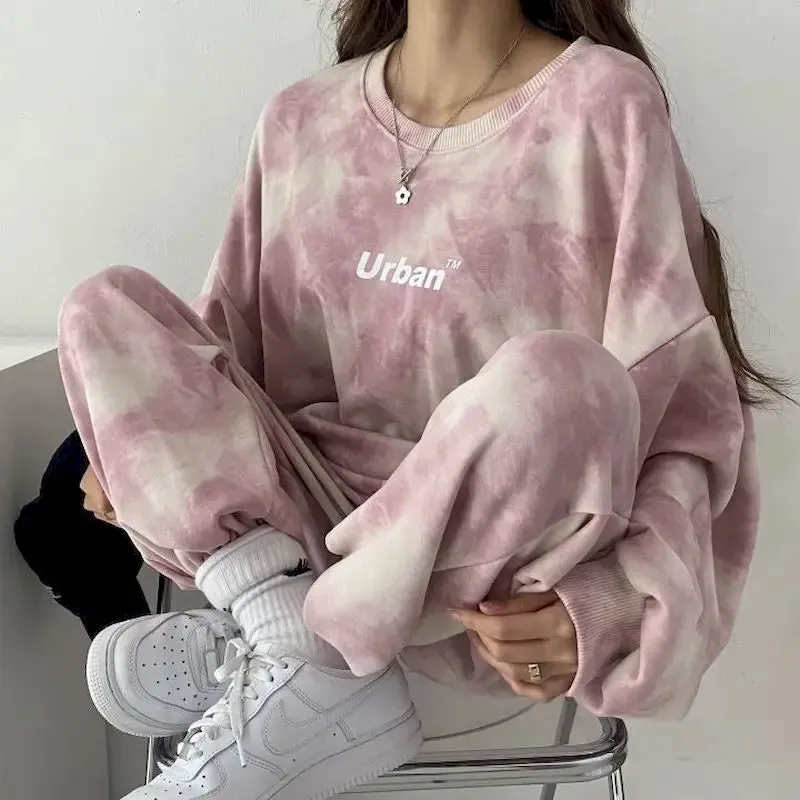 Women's Tie-dye Tracksuit Set - Korean Fashion Casual Sportswear Hoody